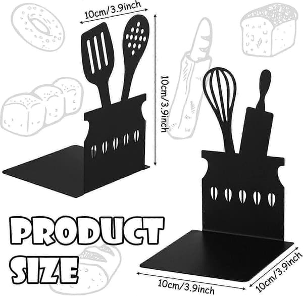 Black Kitchen Bookends 5.9 x 3.9 x 3.9 inches Spoon Decorative