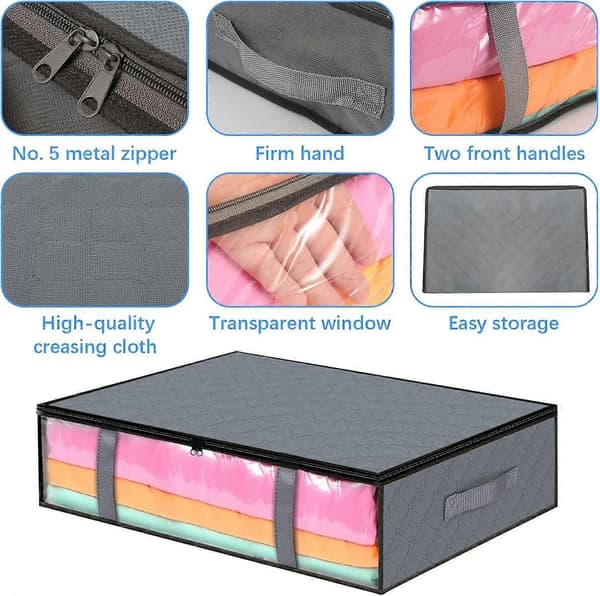 2-pack Under Bed Storage Bags, 40L Foldable Fabric Storage Bins with Window, Zippers and Reinforced Handles, Clothes Storage