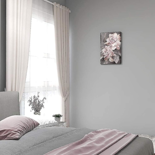 Rosetrykkmaleri - rosa blomster - grå - veggkunst - moderne innredning - kompatibel med spisestue, stue, hjemme - 16x20 tommer - 1 stk.