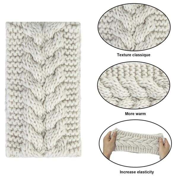 Kvinders vinter fluffy fleeceforet tyk kabelstrikket pandebånd ørevarmere sort+beige