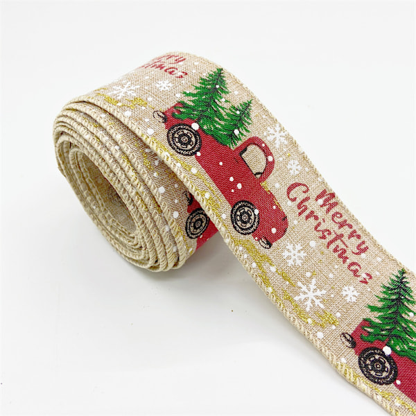 3 Ruller Julebånd med Tråd 2’’ x 5,5 Yards, Julebånd til Kranser Sløyfer DIY Håndverk 2 tommer Bredt Julebånd med Tråd