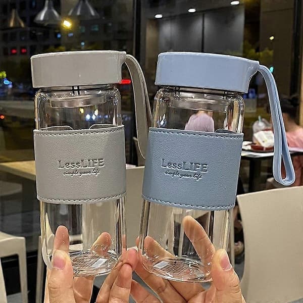 Glass Water Cup with Cup Sleeve, Personalized Simple Sealed Portable Cup Coral Powder 480ml