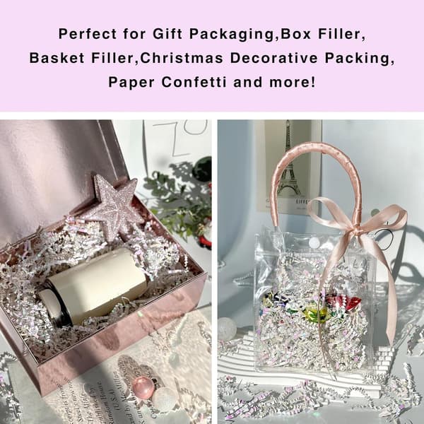 2LB Iridescent Krusat Papper Strimmel Fyllnadsmaterial för Presentförpackning och Korg På Helgdagar (Diamantvit) Diamantvit