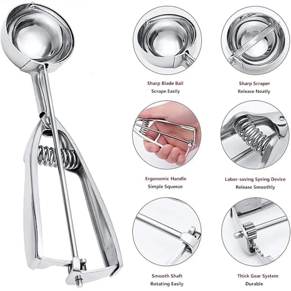 3-piece Cookie Scoop Set, Stainless Steel Scoops with Trigger Release for Baking and Ice Cream, Home Kitchen, Small Medium Large