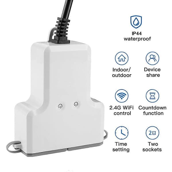 Dobbel WIFI Smart Vanntett Stikkontakt IP44 Utendørs Smart Plugg Fjernkontroll Hvit Vit
