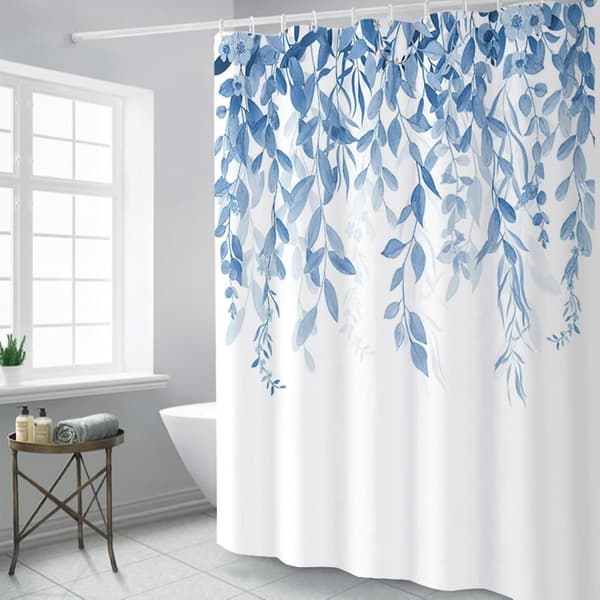 Decorative, quick-drying shower curtain for bathroom with 12 hooks, 180 x 180 cm