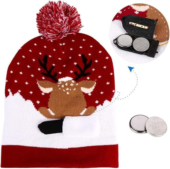 Vores LED-varme julehue, lysende julehue, unisex strikket julehue