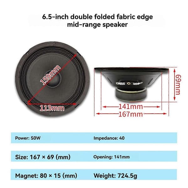 6.5 inch Speaker 50W 4 Midrange Audio Speaker Sound Speaker Unit HiFi Music Stereo Midrange Speaker