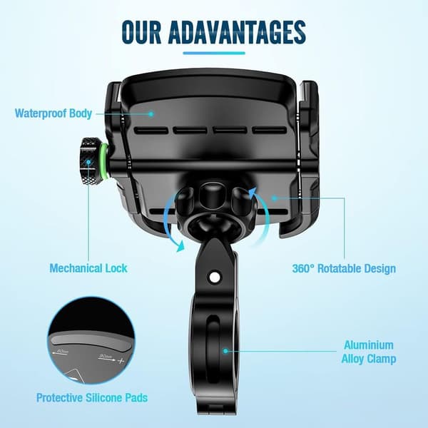 Universell sykkeltelefonholder med 360° rotasjon – Robust styrefeste – Kompatibel med 3,5 \"-7,0 \" smarttelefoner – Aluminiumslegering