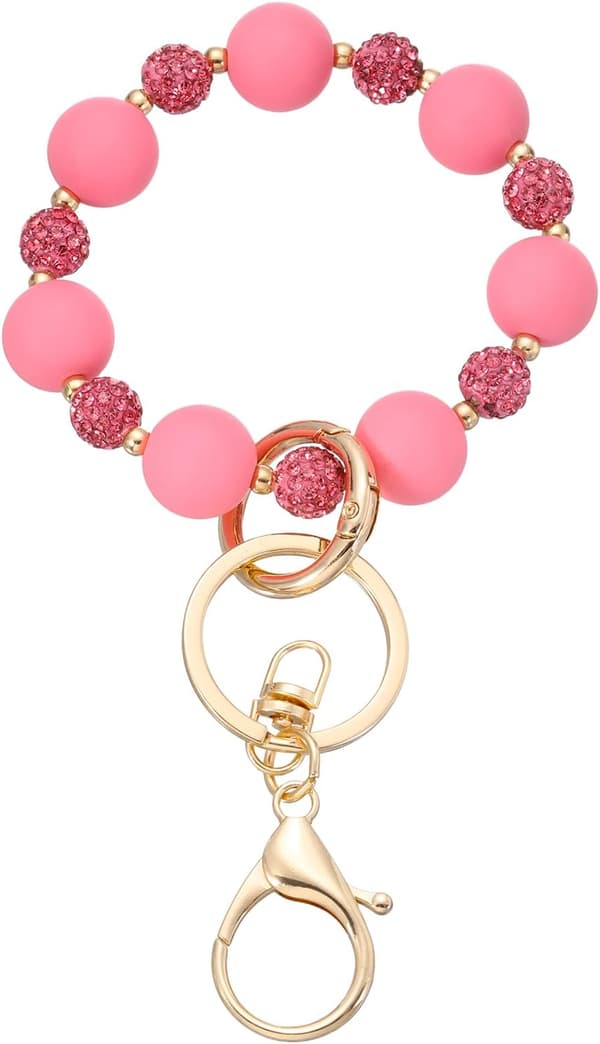 Nøglering med silikoneperler til håndled, rød color_name Gold(rose Red)
