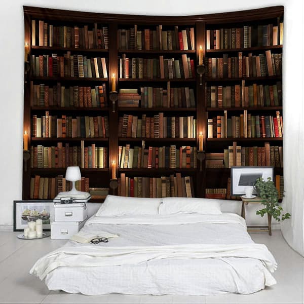 Old Bookshelf Light Print Fabric Tapestry Decorative Wall Art Tablecloth Bedspread Picnic Blanket Beach Blanket Multifunctional For Bedroom Hall