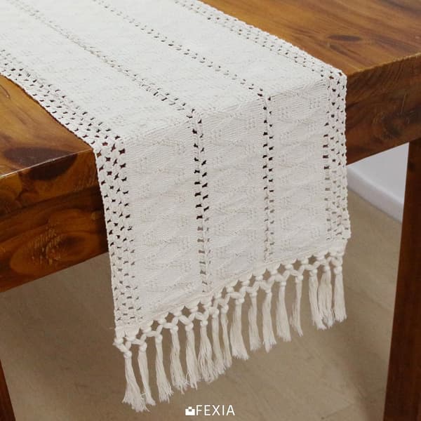 1 pc Boho Macrame Table Runner with Tassels 183 cm Long Cream Table Runner for Farmhouse Home Decor Table Runner for