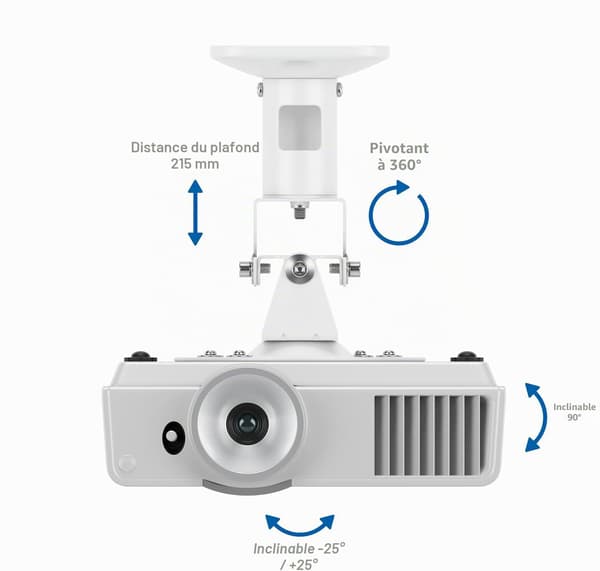 Universal ceiling mount for projector +-25° - 360° rotation - Up to 15 kg - 215 mm ceiling distance - White