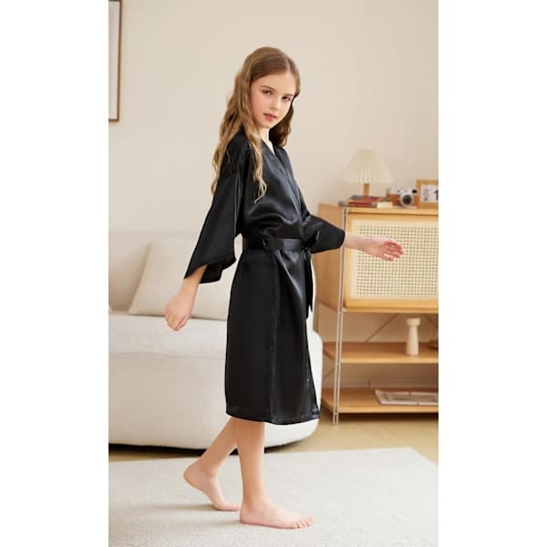 Barn Flickor Satin Siden Kimono Morgonrock Badrock Nattlinne Sovkläder för Spa Bröllopsfest Klänning 7-9 år 7-9 years