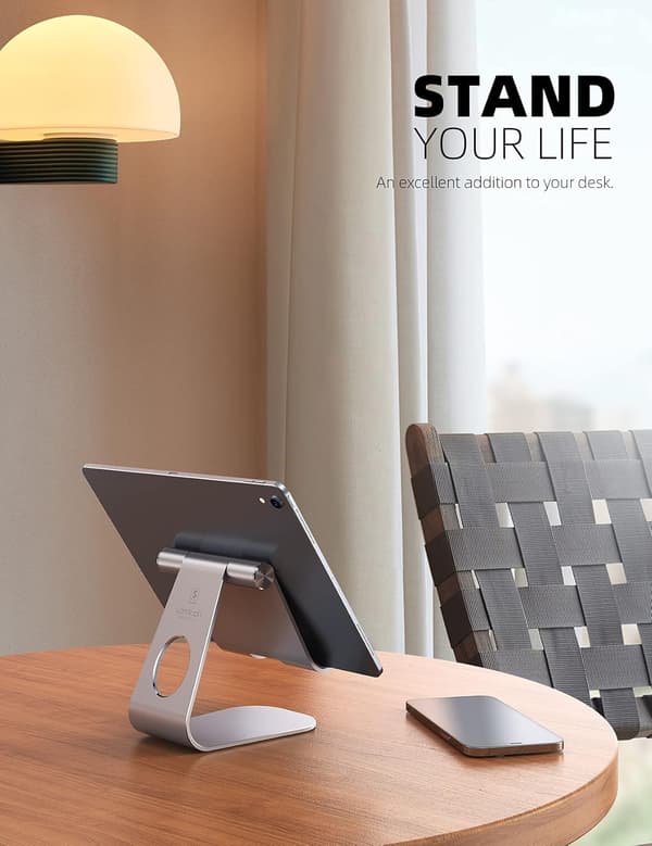 Tablet Stand, Adjustable Tablet Holder - Desk Stand Docking Holder Compatible with 4-13\" Tablet Silver