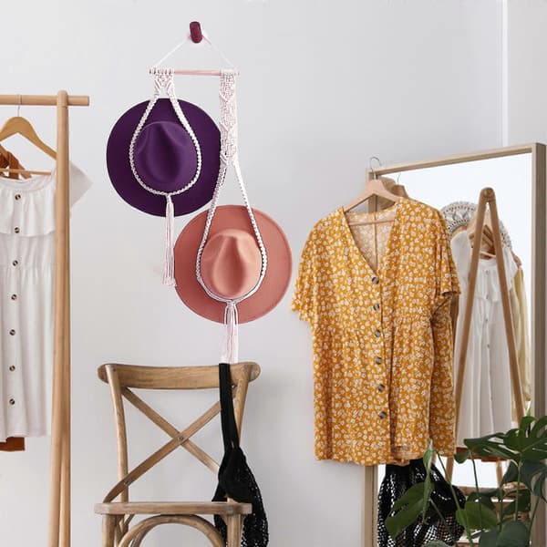 Makrameehatun ripustin Boho-hatun ripustin seinälle, boheemi naisten hattuteline, valkoinen, 130 cm white 130cm