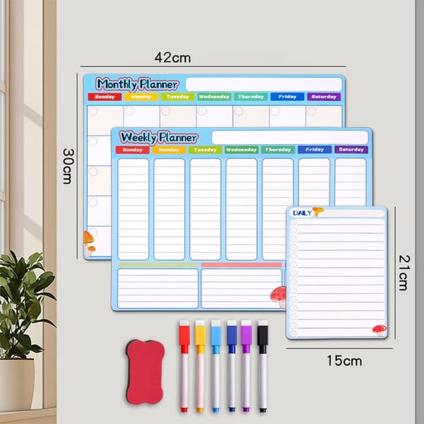 Magnetic Refrigerator Calendar - Planning Set: Reusable Whiteboard for Home & Office