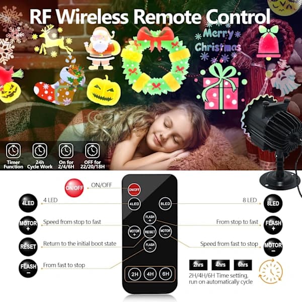Outdoor Projector Light for Holidays with Remote Control and Timer, 64 Patterns Waterproof LED Lamp for Halloween Christmas New Year