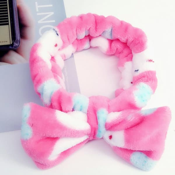 3 stk. pannebåndsett for kvinner med sløyfe, elastiske mikrofiberhårbånd for spa, inkluderer rosa kanin, hvit ku, leoparddesign