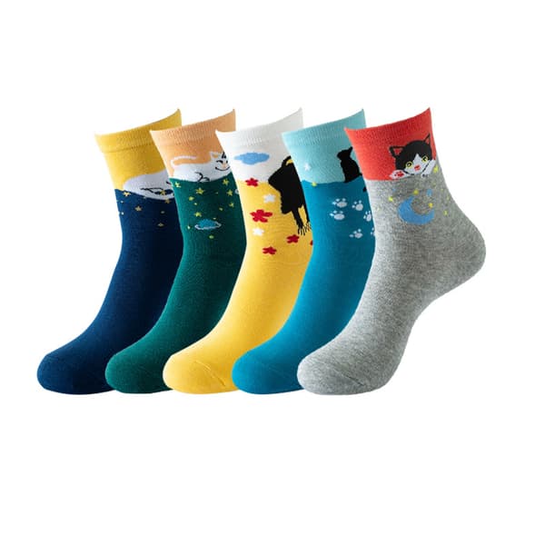 Damestrømper Bomuld Tegneserie Mid-calf Sokker - Måne Farverig Kat Model