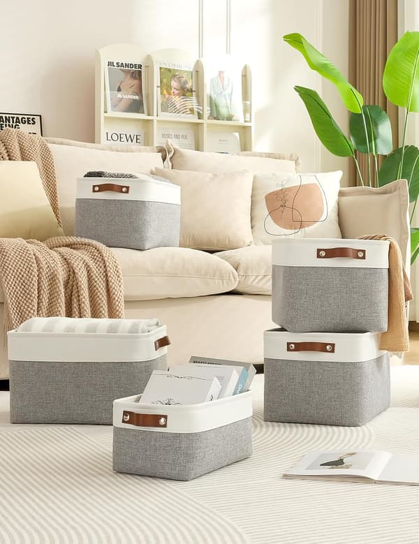 2 Pcs Foldable Storage Baskets for Shelves Wardrobe Fabric Cube 33CM Organizer Bins with Handles Waterproof Canvas Box