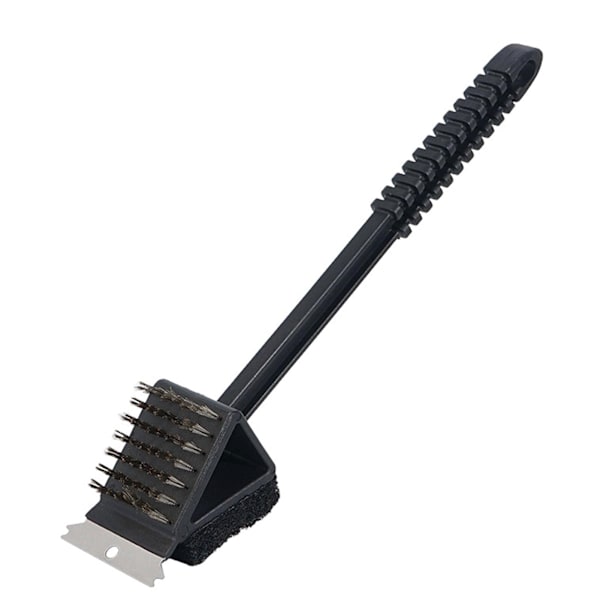 3 in 1 Barbecue Grill Brush and Scraper Long Handle Stainless Steel Bristles for Gas Infrared Charcoal Porcelain Grills(black)