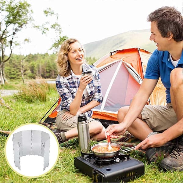 Vindskydd för Campingkök Utomhus Campingtillbehör 8 Plåtar Vindruta Vikbart Gasspis Vindskydd Köksutrustning