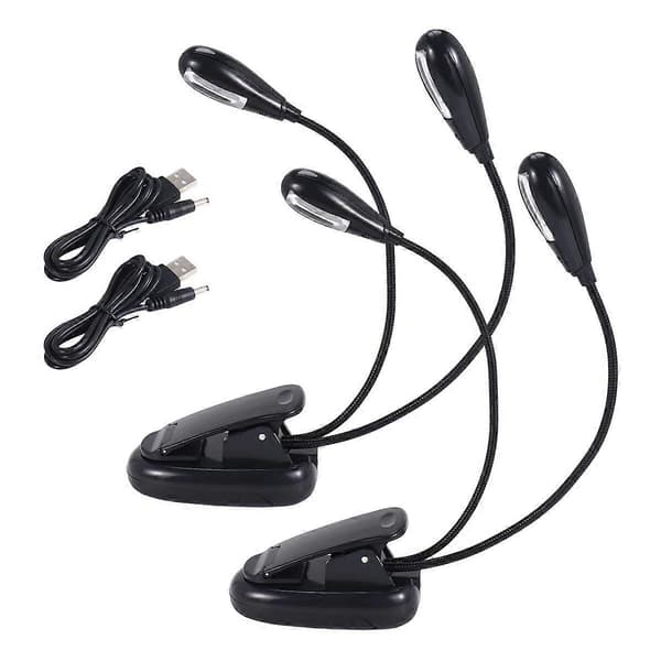 2 stk. Noderstativ Lampe Clip-on LED Boglamper Dobbelt Arm Læselamper til Bøger i Sengen 360 Grader A