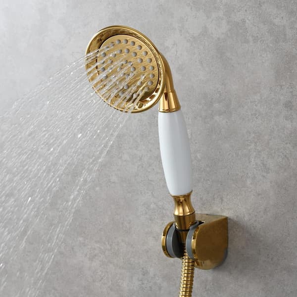 Duschset Mässing Dusch med Flexibel Slang 1,5M Duschhuvud med Hållare Duschset Guld BS126F