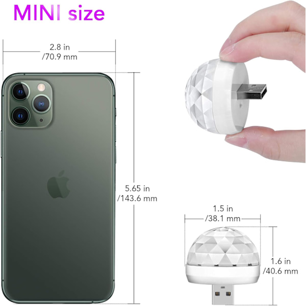 USB Mini Disco Pallo Juhlavalot, Äänellä Aktivoitu DJ Lavastrobevalot, Kannettavat Led Auton Tunnelmavalot Joululahjaksi