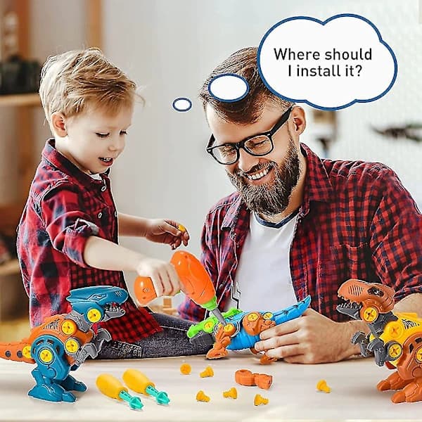 Demonter dinosaurleker med elektrisk drill, Acsergery byggesett for barn inkluderer
