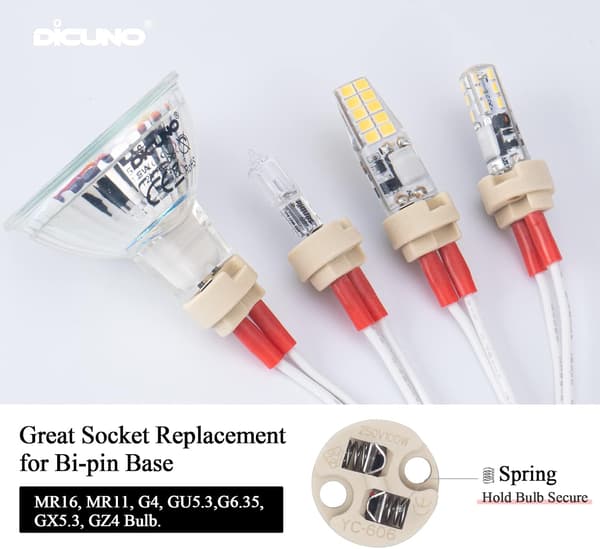 Bi-Pin Socket, G4, GU5.3, G6.35, GY6.35, GX5.3 MR16, GZ4 MR11, Halogen Filament Lamp, Ceramic Socket (6 pcs) 6pc 6pc