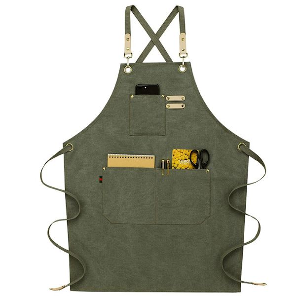 Justerbar Oversized Plus Size Lerretforkle med Lommer For Menn og Kvinner Lerretforkle (Armygrønn)