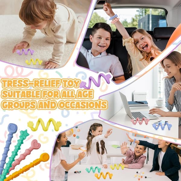 Sensoriske Fidget-legetøj – 6 fleksible Fidget-pinde til angst- og stresslindring, stille legetøj til klasseværelset og kontoret