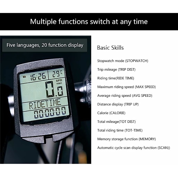 Sykkelcomputer Sykkelcomputer Hastighetssensor for Sykkelsensor, Sykkelhastighetsmåler, Sykkelcomputer, Trådløs Kilometerteller