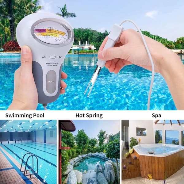Klor- och pH CL2-testare, Multifunktionell LCD Digital Testare, Klorhaltstestare med Sond, för Pool och Spa