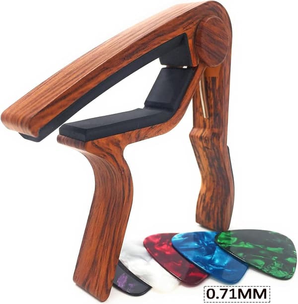 Gitarrcapo for 6-strengs akustisk elektrisk stålgitar, ukulele med 5 plektre - Rosentrefarge