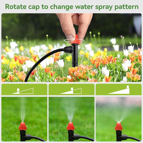 Drip Irrigation Sprinklers for 1/4 \" Hose: Adjustable 360 Degree Drip Emitters with Lock - Mist Drippers with Spike for Garden