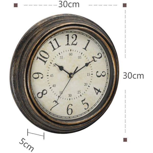 Vintage kvartsväggklocka 30 cm tyst, tickar inte, stora siffror & .