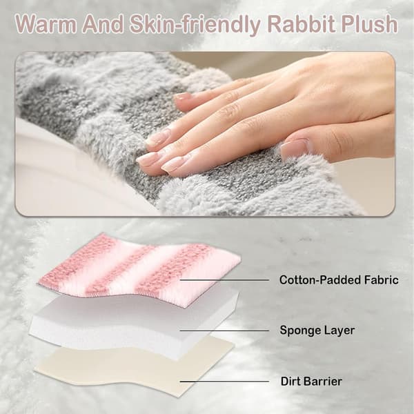 Washable Toilet Seat Covers Soft Warm Plaid Pattern Reusable Cushion With TPR Adhesive Easy Installation Grey 38x11cm 2-pack