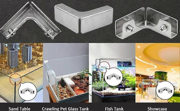 Glasklämma, 4 stycken L-formade glasanslutningar i rostfritt stål, för 8–10 mm glas