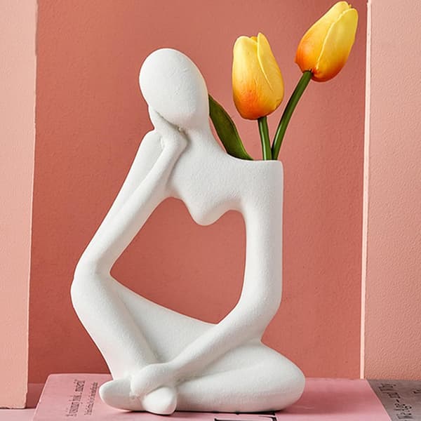 Ceramic White Vase Flower Vase for Home Decor Modern Thinker Vase for Table Shelf White Decorative Vase