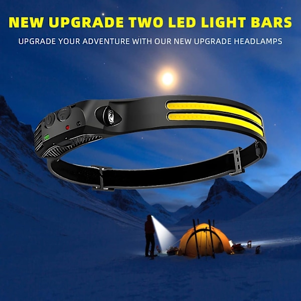 Hodelykt 3-pakning, oppladbar, 1000 lumen, 230° bred lysstråle, supersterk hodelykt svart black 100
