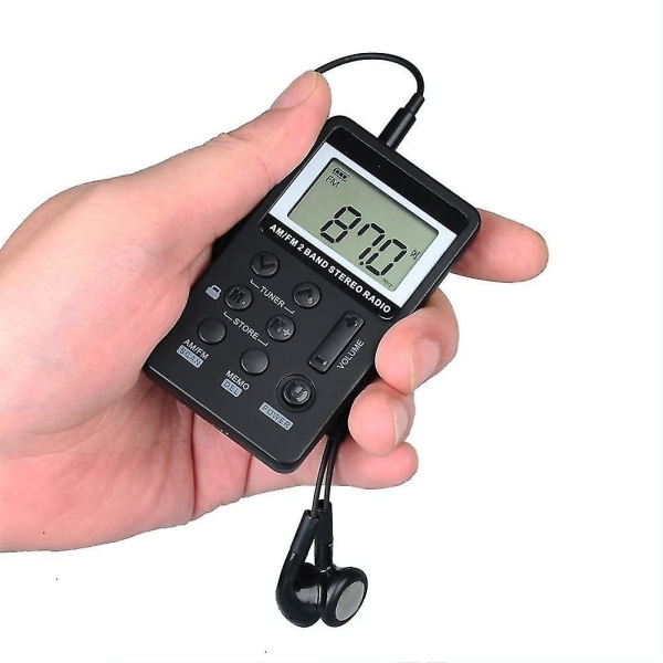 Am Fm Radio, mini bärbar fickradiomottagare med hörlurar
