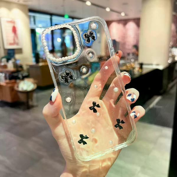 Etui til iPhone 11, Bling Glitter 3D Sløyfe Søt Glitrende Krystallklar Sløyfe Estetisk Design