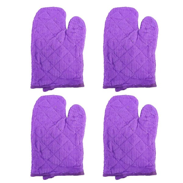 4 stk Tykke Mikrobølgeovn Hansker 2 i 1 Anti-skåld Isolasjonsputer Bordmatter - 21x17,8cm (lilla) Lilla Purple