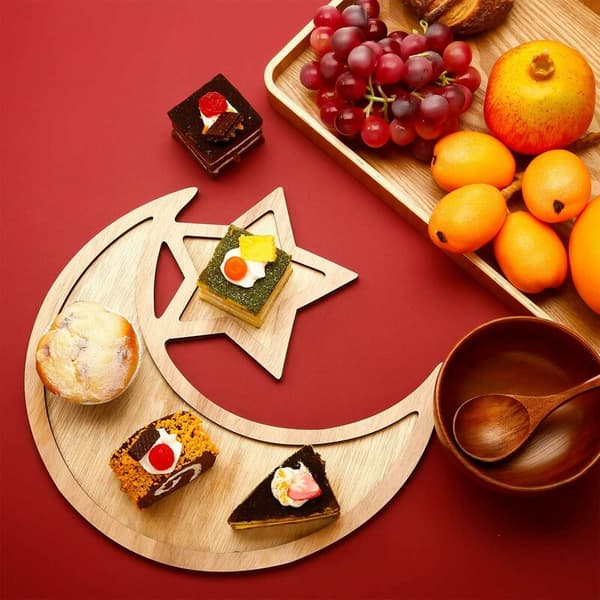2 settiä Ramadan puutarjotin kuun tähti astiat Eid Mubarak tarjoilu