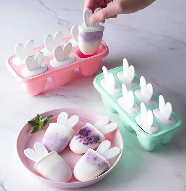 6-pak Glasforme med Pind, Mini Glasform, Ispindeform, Blå Ispind, Sorbet DIY Genanvendelig