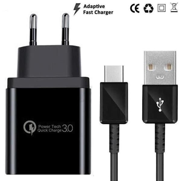 Hurtigoplader med USB-kabel 3 porte Sort
