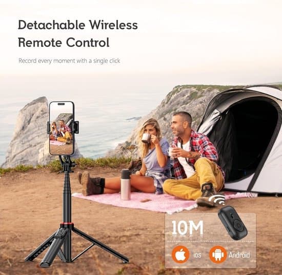 Selfie Stick / Phone Tripod - Wireless Remote Control, Extendable Aluminum - Black - 130 cm - 1 pc [Ho]